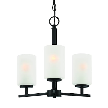Designers Fountain Carmine 3 Light Contemporary Matte Black with Etched Glass Shades Chandelier For Dining Rooms D239M-3CH-MB